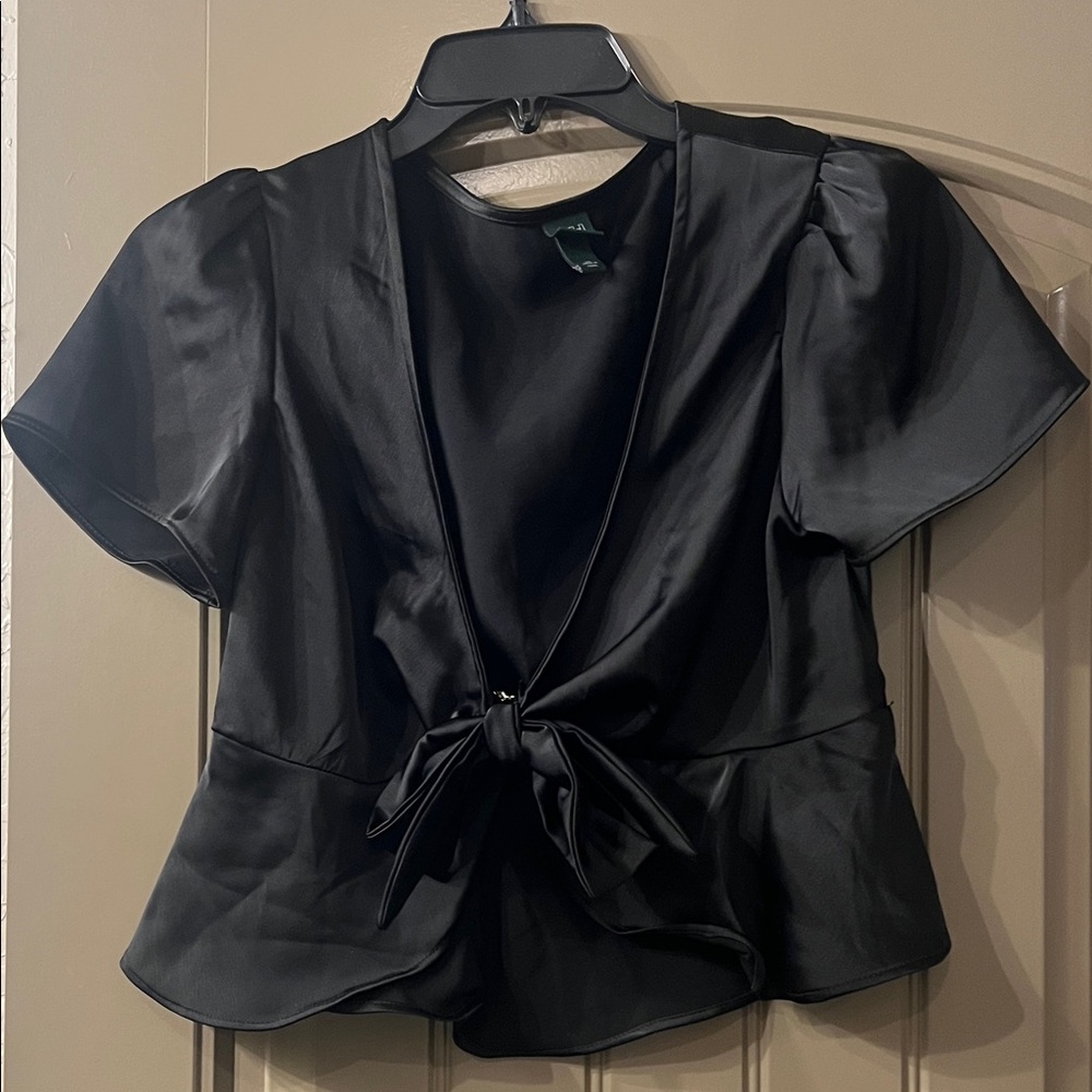 Wild Fable Black Satin Tie-Front Top